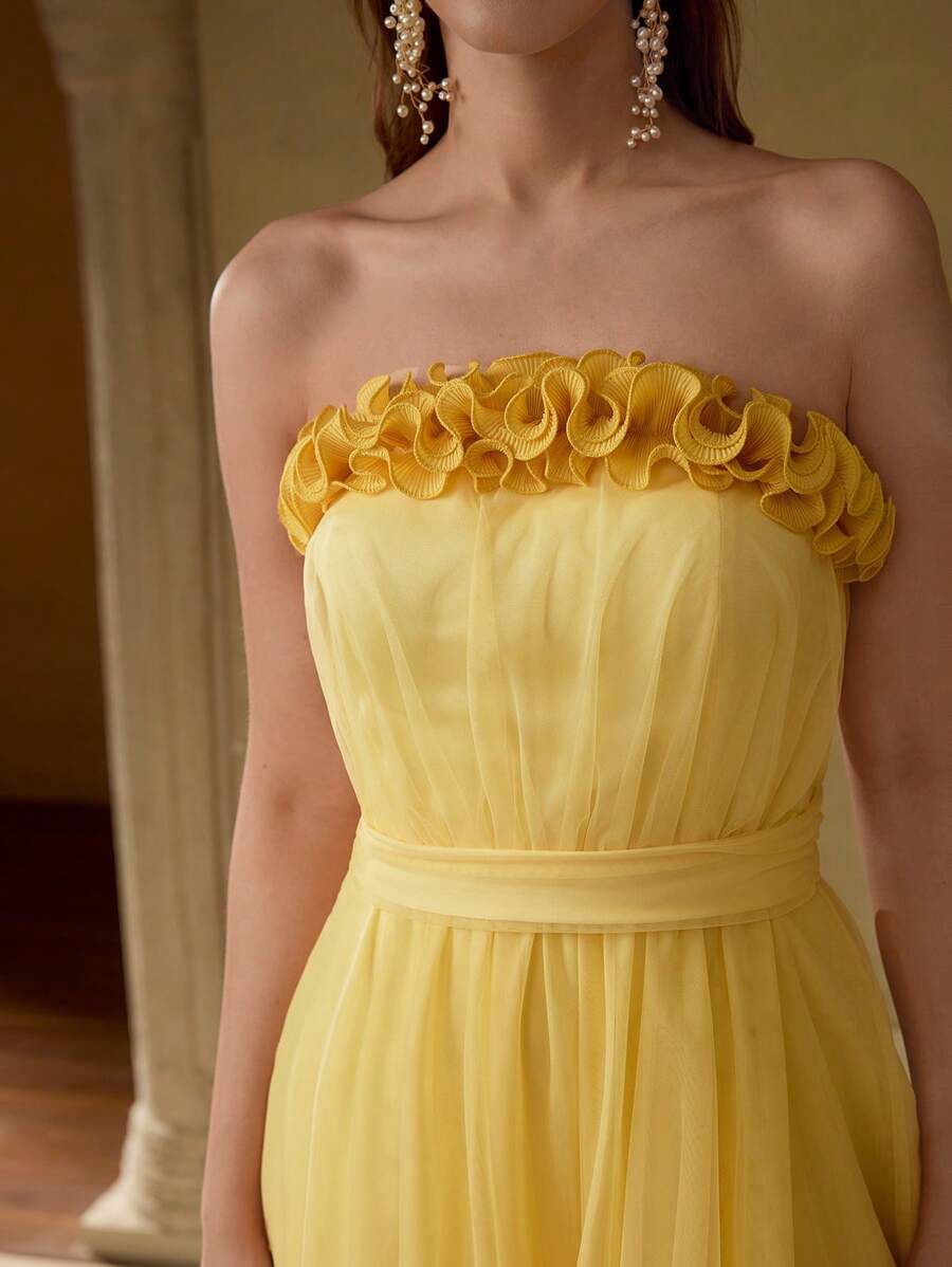 MOTF PREMIUM GATHERED FLOWY COCKTAIL DRESS - Yellow - View 2