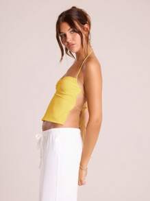 MUSERA 露背吊带褶皱胸前上衣，优雅毕业季假日少女风秋季节日嘉年华装扮 - 黃色 - 查看 5