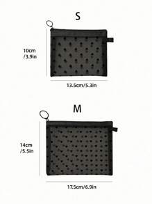 1pc Heart Print Mesh Makeup Bag Set, Mesh Cosmetic Bag Full Of Heart,Toiletry Bag Makeup Purse Bag With Zipper, Portable Mesh Storage Organizer Pouches For Lipstick, Brush, Skincare, Mobile Phone, Coin, Small Items, For Home,Gift,Vacation And Festival Halloween Christmas Multifunctional Use,Boho Vibes - Black - View 6