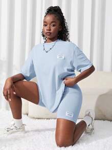 SHEIN 2 pièces Ensemble top tricoté uni et short pour adolescente