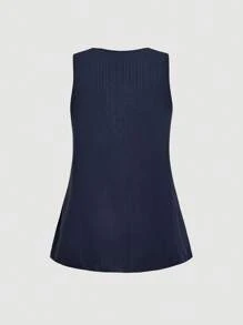 SHEIN MOD 大码休闲无袖褶饰纽扣衬衫 - 藏蓝色 - 查看 2
