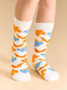 Blippi X SHEIN 3 Pairs Cartoon Figure Graphic & Dinosaur Pattern Kids Socks Set, 100% Cotton