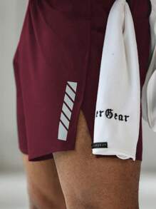 Manfinity Sport Corelite 男士休闲撞色印花侧开衩运动短裤骑行短裤跑步短裤