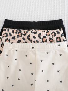Cozy Pixies Set de 3 piezas de pantalones cortos casuales con cintura elástica, de punto con estampado de leopardo y corazones para bebé niña