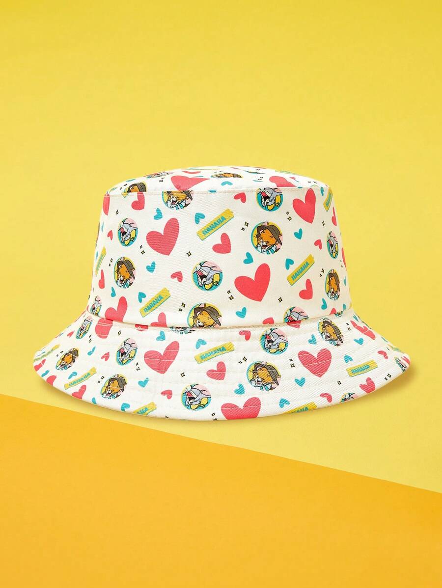 TOM & JERRY X SHEIN Reversible Allover Print Bucket Hat For Beach - White - View 1
