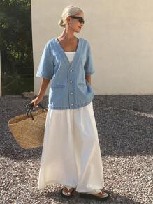 Livesso Women's Loose Casual Holiday Denim Jacket, Summer - Blue - View 2