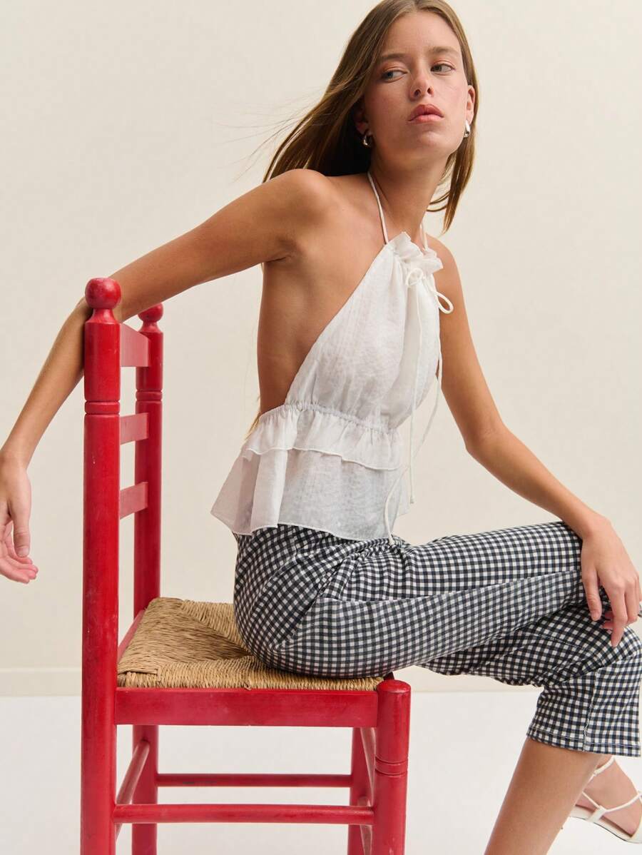 Nöista 女式纯色荷叶边领挂脖衬衫 - 白色 - 查看 1