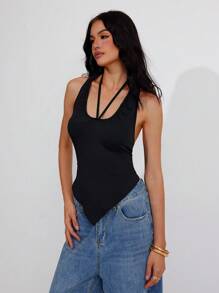 Roylia 女式纯色黑色背心，夏季时尚 - 黑色 - 查看 3