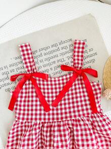 LMoss Kids 2件套青少年女孩梭织格子吊带背心和短裤套装 - 紅白色 - 查看 9