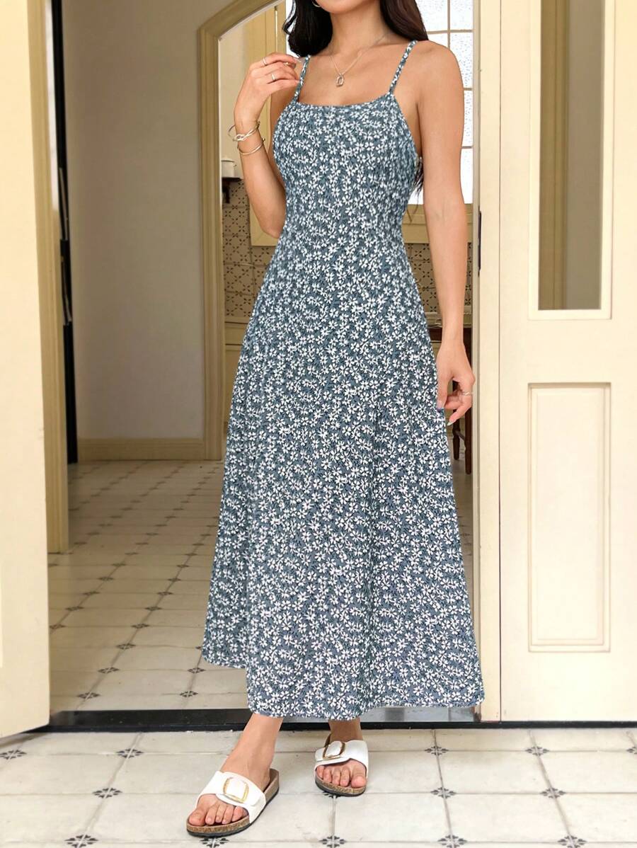 SHEIN EZwear 女式长款梭织无袖连衣裙，蓝色，夏季 - 藍色 - 查看 1