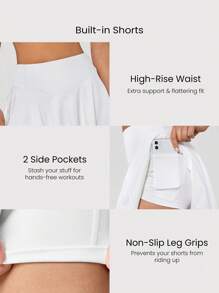 GLOWMODE Quick-Dry Tummy Control Pleated Flowy Skort With Built-In Shorts