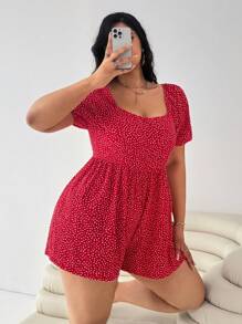 SHEIN EZwear Plus Size Casual Red Women's Jumpsuit, Spring/Summer - Black - View 1