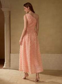 MOTF PREMIUM MESH STEREO FLORAL ASYMMETRICAL NECK DRESS - Coral Pink - View 3