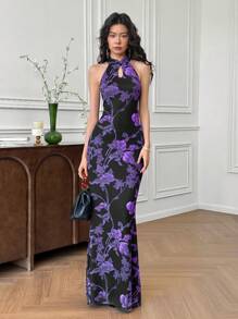 EastFlair Women's Sleeveless Hollow Out Stand Collar Elegant Full Print Dress Women Dresses Birthday Women Casual Dress Women Birthday Women Clothes Women Plus Clothing Formal, Bohemian Clothes, Bodycon Dress/Summer/Wedding Guest Dress/Party/Chinese Style Dress Qipao Dress Asian Dress/Flower - Multicolor - View 5