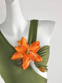 Femesol Green 3D Floral Decor Hollow V-Neck Vacation Knit Tank Top,Summer - Green - View 2