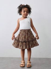 Maija Kids Maija Kids Young Girl Leopard Print Ruffled Hem Mini Skirt - Brown - View 5