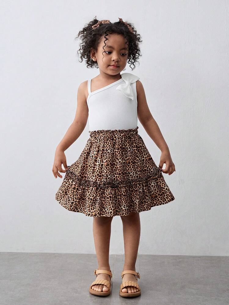 Young Girl Leopard Print Ruffled Hem Mini Skirt