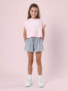 SUMWON Conjunto estilo universitario a juego de verano con mariposas, que incluye top corto y shorts de estar en casa, outfit casual de moda primaveral de deporte internacional