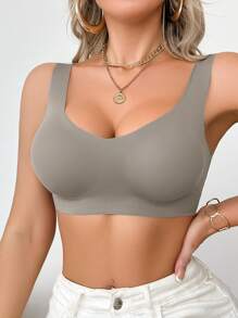 SHEIN 1pc Women Seamless Bra, Wire-Free Supportive Everyday Simple Comfortable Camisole Bra