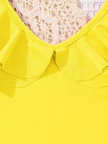 SHEIN Babygirl Pink Ruffle Trim One-Piece Swimsuit, Summer - Yellow - View 4
