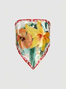 SHEIN MOD 大码女式花卉印花打结抹胸不对称下摆短款上衣 - 彩色 - 查看 1