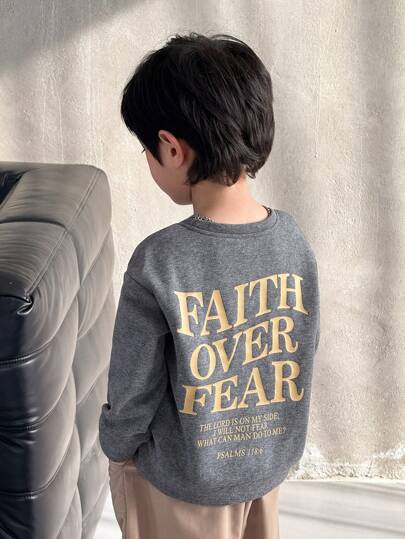 SHEIN Little Byeori 男童字母印花水洗复古卫衣，休闲学院风，舒适时尚，百搭可爱，柔软亲肤，适合日常穿着、上学、郊游、运动、节日和派对等场合。