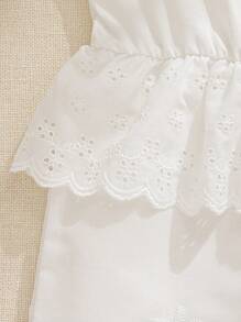 SHEIN 年轻女孩时尚无袖镂空刺绣腰部细节连体裤，夏季 - 白色 - 查看 8