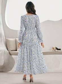 Mulvari Long Sleeve Arabic Style Fashion Summer Dress, Modest - Blue - View 4