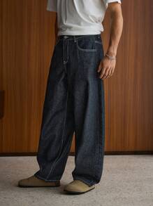 SWAVVY Designed Regular Men's Loose Baggy Contrast Color Splicing Casual Denim Jeans