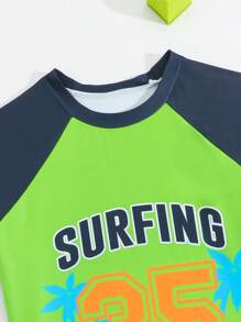 Boy's Digital Pattern Print Swim Shirt & Striped Swim Trunks Set, Suitable For Beach Vacation - Multicolor - View 3