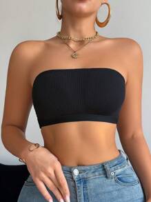 NudeFit Strapless Solid Color Cross-Back Bandeau Bra