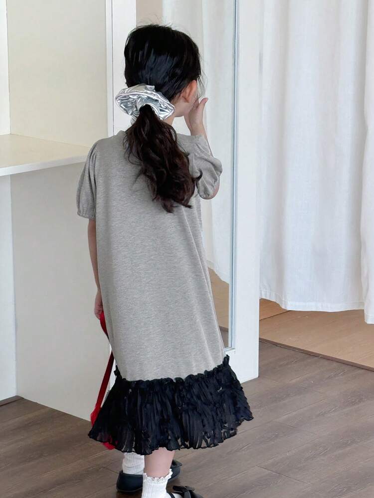 Young Girls Round Neck Embroidered English Ruffled Mid-Length Dress,Girls Summer Outfits