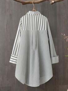 Linhara Plus Size Women Striped Long Sleeve Casual Loose Button Front Shirt Fall Cloth For Women - White - View 2