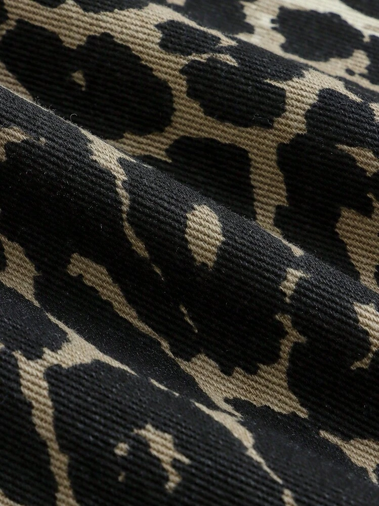 13yrs+ Teens Unisex Leopard Print Slim Straight Jeans, All-Match Classic 5-Pocket Style, Elastic Waistband, Zipper & Button Closure, Versatile For Music Festival, Streetwear, Casual, Retro, Streetstyle, All Year Round, School, Campus, College Fall Winter