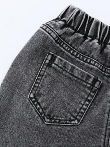 Toddler Boys' Personalized Cool Fashion Street Style Multi-Element Distressed Denim Elastic Waist Pocket Jeans Fall Winter - Light Grey - View 5