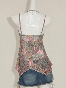 SHEIN ICON Y2k Style d'été vintage hippie occidental boho, robe femme nonchalante d'été pour les vacances, style imprimé cachemire, buste froncé, ourlet asymétrique, cache-cœur en mesh - Multicolore - Voir 2