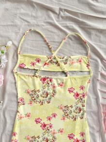 SHEIN VCAY 女士休闲简约花卉印花连衣裙，适合夏季 - Butter Yellow - 查看 6