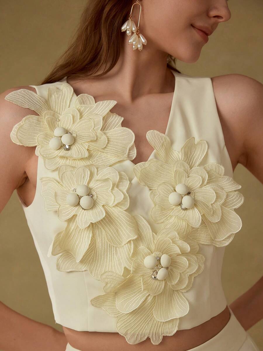 MOTF PREMIUM APPLIQUES WAISTCOAT & FOLD PLEATED SKIRT OUTFIT - Apricot - View 2