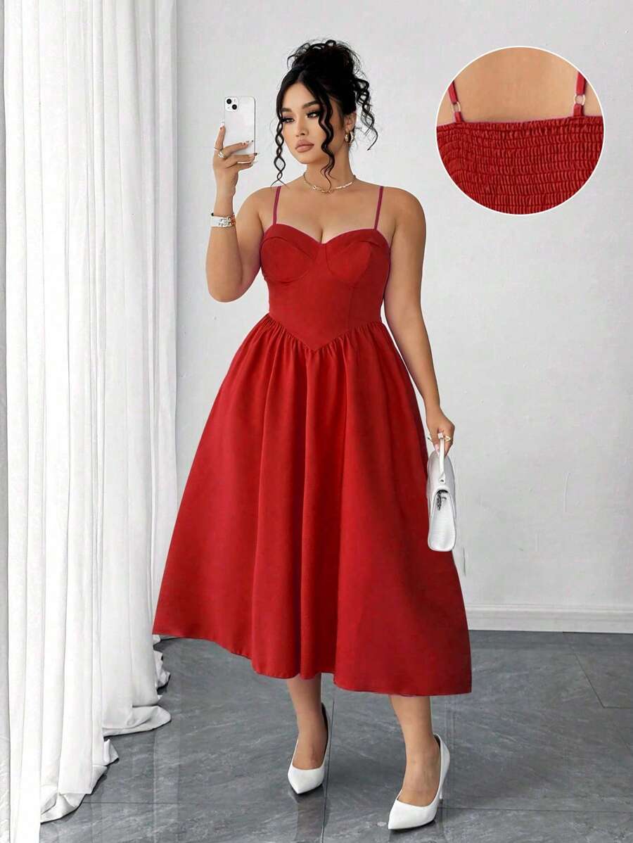 Elenzga Plus Size Women Purple Atmosphere Slip Dress Red Gown For Prom Night - Red - View 1