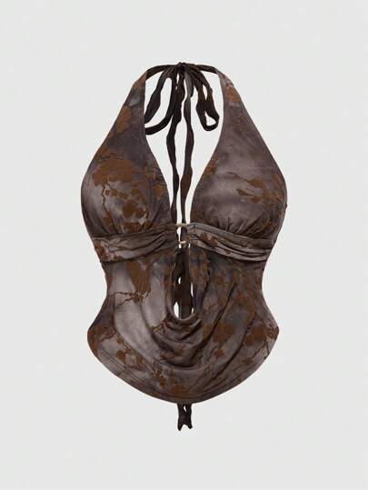 Hippie Débardeur grande taille d'été style bohème à imprimé floral tie-dye, décolleté plongeant sexy et dos nu