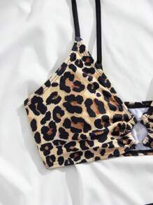 Girls Leopard Print Swimsuit Set, Cute Ruffled 2pcs Swimwear For Beach Vacation - Multicolor - View 7