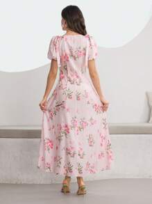 Modelyn Đầm dự tiệc thanh lịch dài tay bồng in họa tiết hoa lãng mạn cổ vuông cho nữ, dáng suông, xòe eo, mùa xuân/hè - Nhiều màu - Xem 2