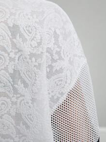 Coolane Women's Spring/Summer Festival Streetwear Athleisure Breathable Mesh Number Pattern Textured Patchwork Banded Texture Decoration T-Shirt - White - View 6