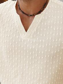 Manfinity Homme Plus Size Men Summer Casual Solid Textured Knit Notched Neck Short Sleeve T-Shirt And Shorts Set - Apricot - View 6