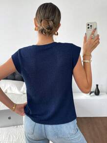 Siren Gaze 女士纯色短袖圆领T恤，夏季时尚 - 寶藍色 - 查看 2