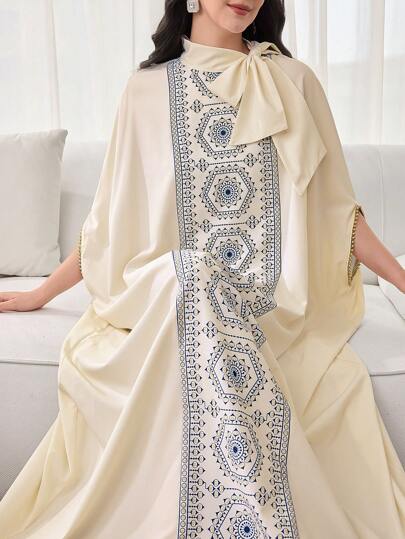 SHEIN Najma Patchwork Loose Women's Elegant Collar Bowknot Decoration Flowy Dress