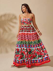 Sunserae 夏季时尚休闲度假优雅印花细肩带连衣裙 - 彩色 - 查看 6