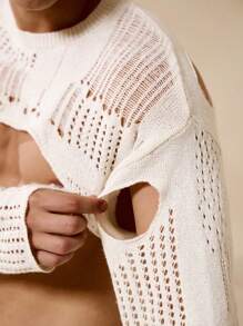 Manfinity RSRT Men's Distressed Crew Neck Drop Shoulder Knitted Long Sleeve Top - Apricot - View 4