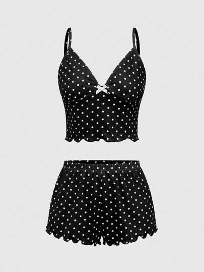 Goth Pigiama coordinato composto da top a fascia aderente e pantaloncini a pois bianchi e neri in stile gotico