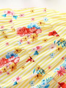 SHEIN Elladie kids 2件套年轻女孩度假休闲条纹吊带背心和碎花拼布A字裙 - 黃色 - 查看 6